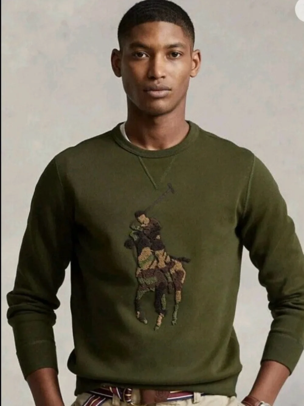 Polo Ralph Lauren green camo fleece sherpa horse pull over S